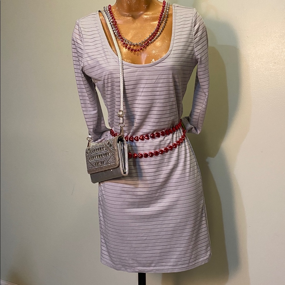 Forever 21 Mini Light Gray Striped Long Sleeve Dress